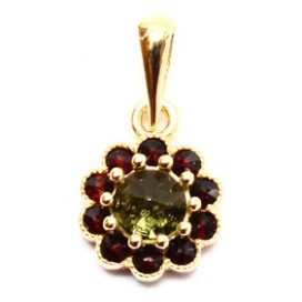 BG přívěs přírodní broušený granát   077 Stříbro 925 - pozlacené Vltavín a granát