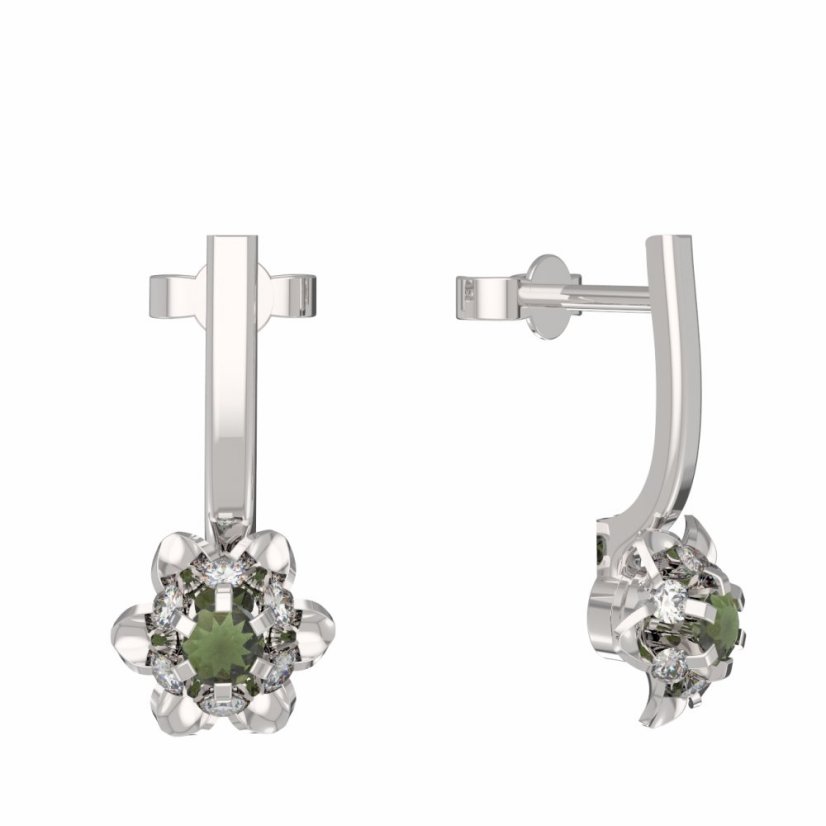 BG vltavínové náušnice 878 Bílé zlato - 585 Vltavín a diamant