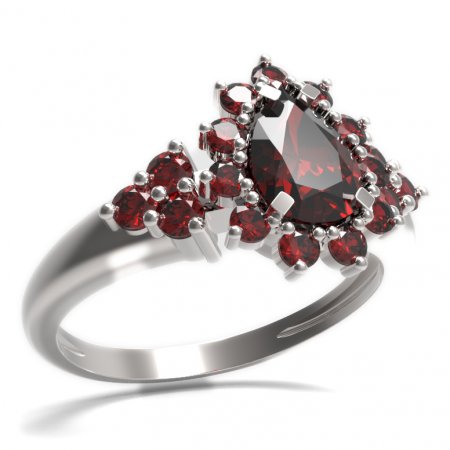 BG prsten s kapkovitým kamenem 509-U - Kov: Stříbro 925 - rhodium, Kámen: Vltavín a granát