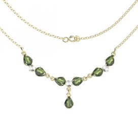 BG náhrdelník vsazeny kameny : vltavín a granát  254 Žluté zlato - 585 Vltavín a  kubický zirkon