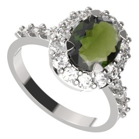 BG prstýnek 728 Bílé zlato - 585 Vltavín a  kubický zirkon