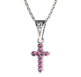 Zlatý přívěsek křížek s růžovým zirkonem, bílé zlato 585 – 580 (ZN445801)