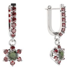 BG  náušnice 978 Stříbro 925 - rhodium Vltavín a granát
