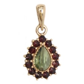 BG přívěs s přírodním granátem z Čech  106 Stříbro 925 - pozlacené Vltavín a granát