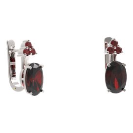 BG náušnice s centrálním oválným kamenem 492-87 Stříbro 925 - rhodium Granát
