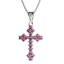 Zlatý přívěsek křížek s růžovým zirkonem, bílé zlato 585 – 263 (ZN442631)