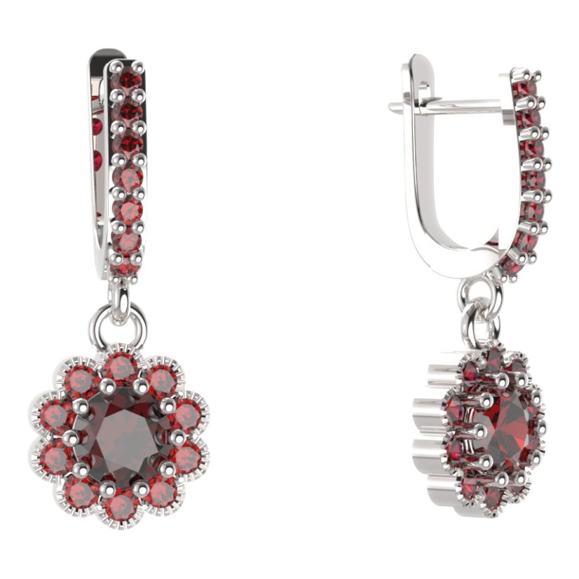 BG kulaté náušnice 149-84 Stříbro 925 - rhodium Granát