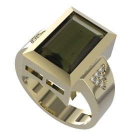 BG pánský prsten s granátem nebo vltavínem 713 Žluté zlato - 585 Vltavín a diamant