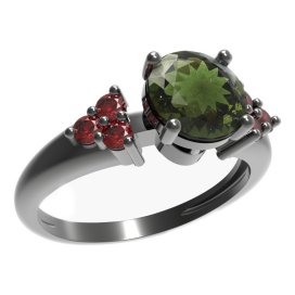 BG prsten s kulatým kamenem 474-U Stříbro 925 - ruthenium (30-90dní) Vltavín a granát