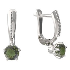 BG vltavínové náušnice 875 Bílé zlato - 585 Vltavín a diamant