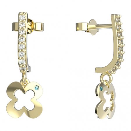 BeKid, Gold kids earrings -849 - Switching on: Pendant hanger, Metal: Yellow gold 585, Stone: Light blue cubic zircon