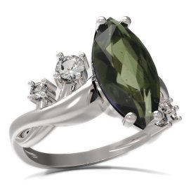 BG prsten s oválným kamenem 481-P Stříbro 925 - rhodium Vltavín a kubický zirkon