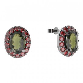 BG  náušnice 728 Stříbro 925 - ruthenium (30-90dní) Vltavín a granát