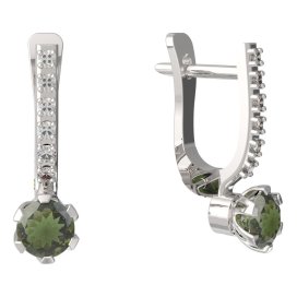 BG vltavínové náušnice 870 Bílé zlato - 585 Vltavín a diamant