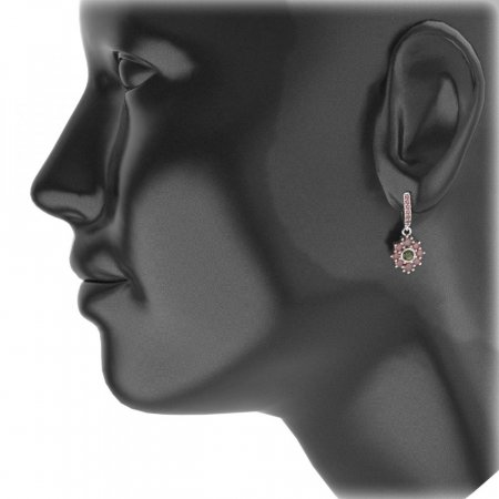 BG circular earring 017-84 - Metal: White gold 585, Stone: Moldavite and cubic zirconium