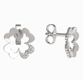 BG zlaté náušnice čtyřlístek 1171 Bílé zlato - 585 Diamant