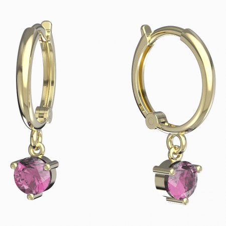 BeKid, Gold kids earrings -782 - Switching on: Circles 12 mm, Metal: Yellow gold 585, Stone: Pink cubic zircon