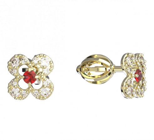 BeKid, Gold kids earrings -830 - Switching on: Screw, Metal: Yellow gold 585, Stone: Red cubic zircon