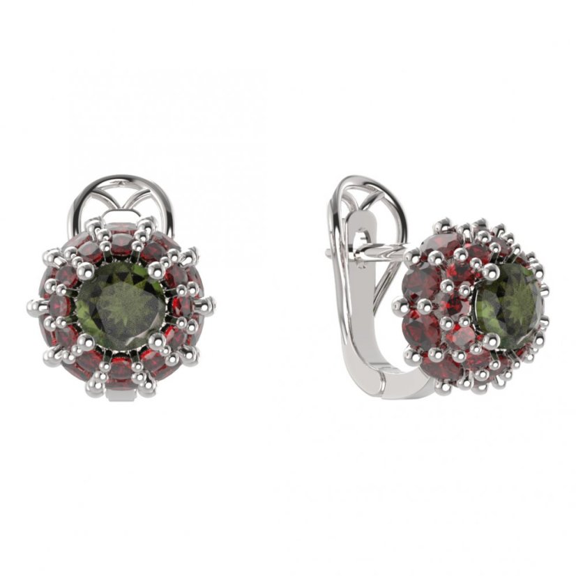 BG  náušnice 751-R7 kulaté Stříbro 925 - rhodium Vltavín a granát