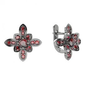 BG náušnice květ  404-07 Stříbro 925 - ruthenium (30-90dní) Granát