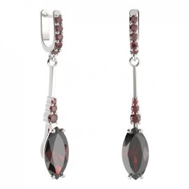 BG náušnice s centrálním oválným kamenem 481-B93 Stříbro 925 - rhodium Granát