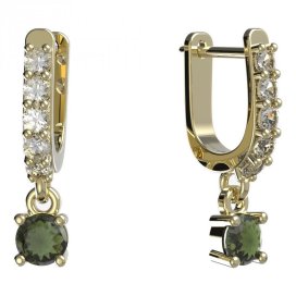 BG zlaté vltavínové náušnice 725 Žluté zlato - 585 Vltavín a diamant