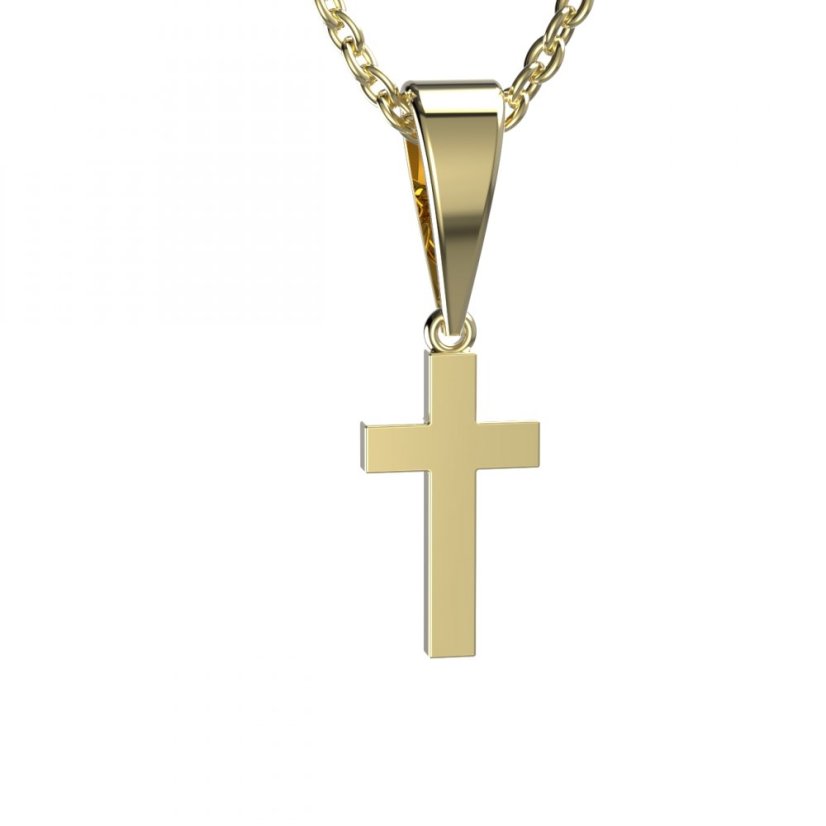 Zlatý přívěsek křížek se zirkonem a diamantem, žluté zlato 585 – 1104