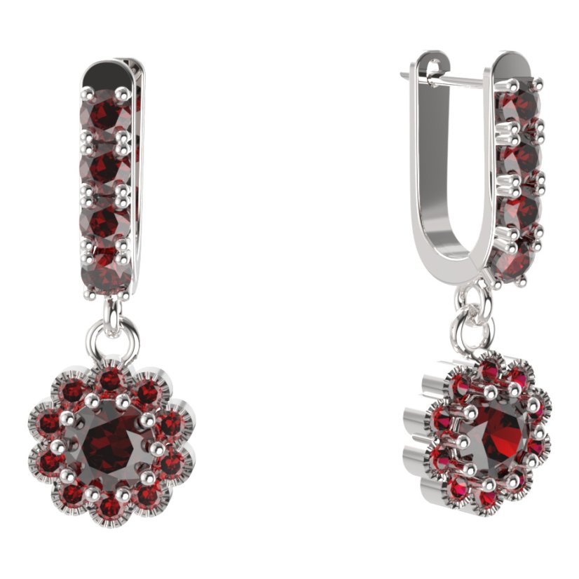 BG kulaté náušnice 149-96 Stříbro 925 - rhodium Granát