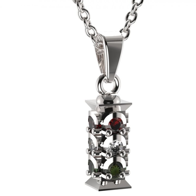 BG zlatý přívěšek - Semafor 797 Bílé zlato - 585 Diamant ,vltavín,granát