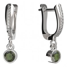 BG zlaté vltavínové náušnice 722 Bílé zlato - 585 Vltavín a diamant