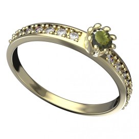 BG vltavínový prsten 554E Žluté zlato - 585 Vltavín a diamant