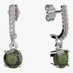 BG vltavínové náušnice 727 Bílé zlato - 585 Vltavín a diamant