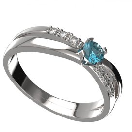 BG zlatý  prstýnek 1443/zásnubní-snubní/ Bílé zlato - 585 Světle modrý kubický zirkon