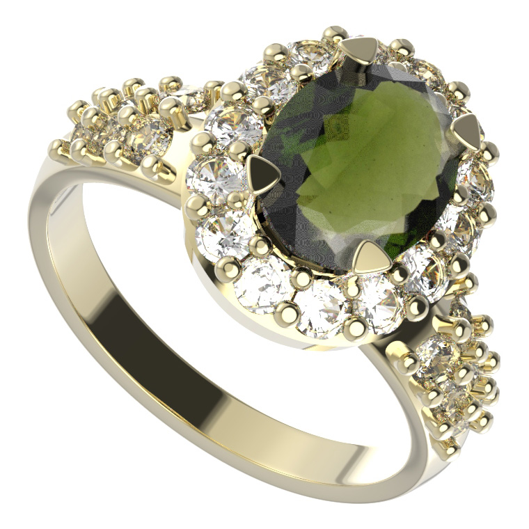 BG prstýnek 728 Žluté zlato - 585 Vltavín a  kubický zirkon