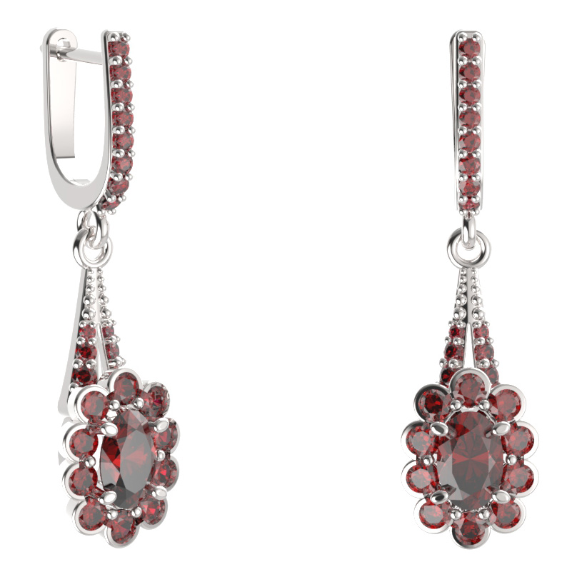 BG náušnice s centrálním oválným kamenem 517-G91 Stříbro 925 - rhodium Granát