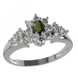 BG prsten s oválným kamenem 627-U Stříbro 925 - rhodium Vltavín a kubický zirkon