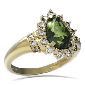 BG prsten kapkovitý kámen 505-K Stříbro 925 - pozlacené Vltavín a  kubický zirkon