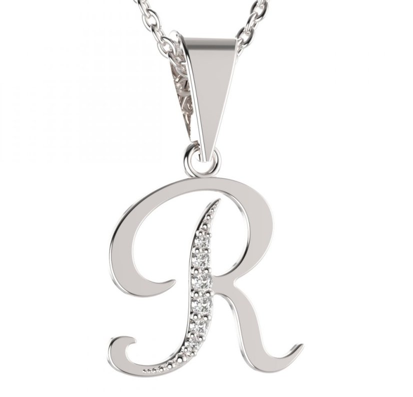 BG zlatý přívěsek písmenko R - 1226 Bílé zlato - 585 Diamant