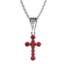 Zlatý přívěsek křížek s červeným zirkonem, bílé zlato 585 – 256 (ZI442561)