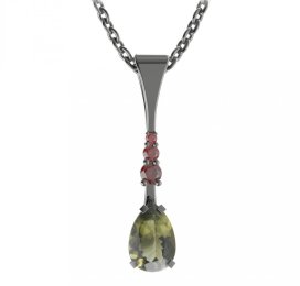 BG přívěs s centrálním kapkovitým kamenem 494-B Stříbro 925 - ruthenium (30-90dní) Vltavín a granát