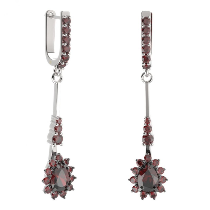 BG náušnice s centrálním kapkovitým kamenem 509-B94 Stříbro 925 - rhodium Granát