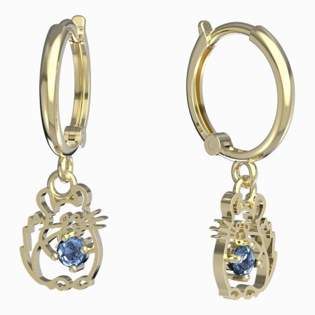 BeKid, Gold kids earrings -1192 - Switching on: Circles 12 mm, Metal: Yellow gold 585, Stone: Light blue cubic zircon