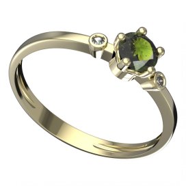 BG vltavínový prsten 874L Žluté zlato - 585 Vltavín a diamant