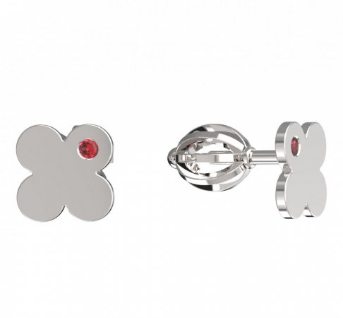 BeKid, Gold kids earrings -828 - Switching on: Screw, Metal: White gold 585, Stone: Red cubic zircon