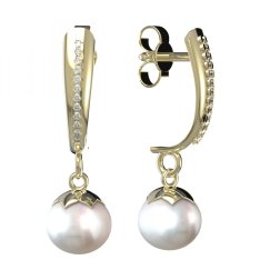 BG zlaté náušnice 561 s bílou perlou Žluté zlato - 585 Diamant a perla