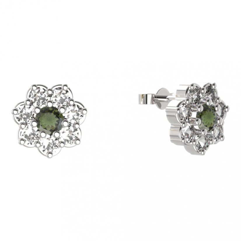 BG náušnice kulaté -  456 Stříbro 925 - rhodium Vltavín a  kubický zirkon