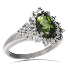 BG prsten s kapkovitým kamenem 505-U Stříbro 925 - rhodium Vltavín a  kubický zirkon