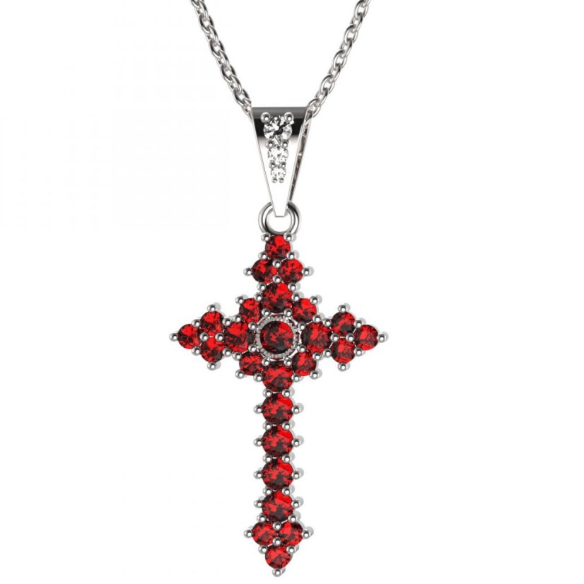 Zlatý přívěsek křížek s červeným zirkonem, bílé zlato 585 – 264 (ZI442642)