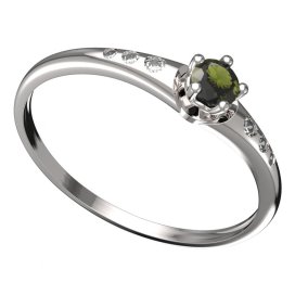 BG vltavínový prsten 873K Bílé zlato - 585 Vltavín a diamant