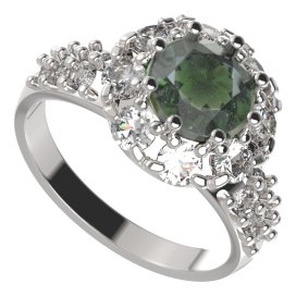 BG prsten 472-X kulatého tvaru Stříbro 925 - rhodium Vltavín a kubický zirkon